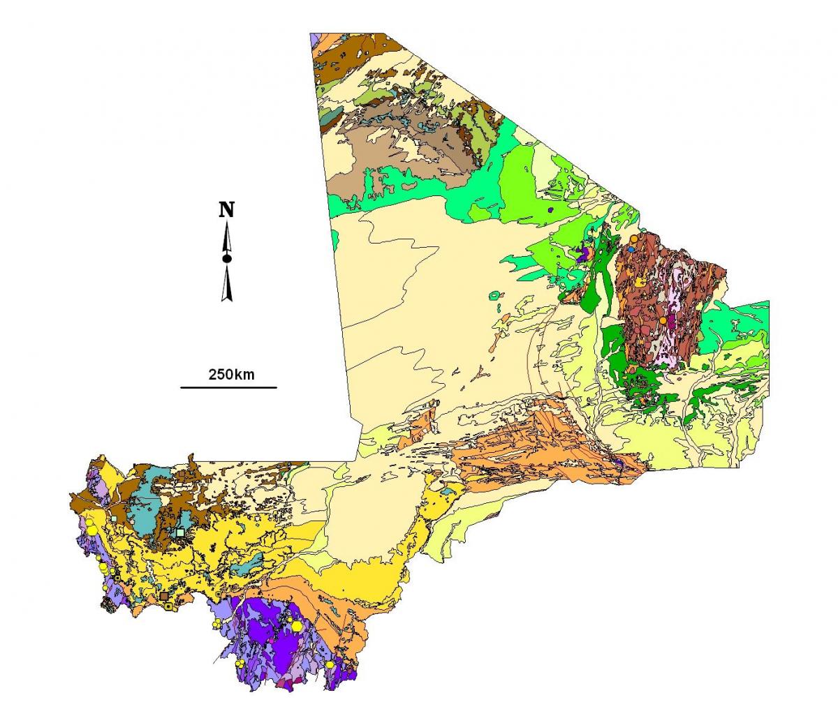 Karta över Mali guld gruvor