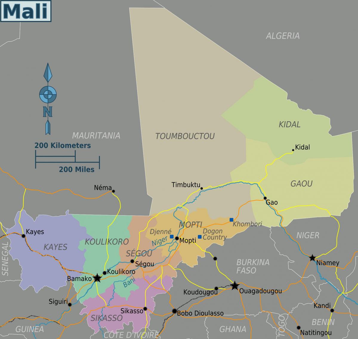 Karta över Mali regioner